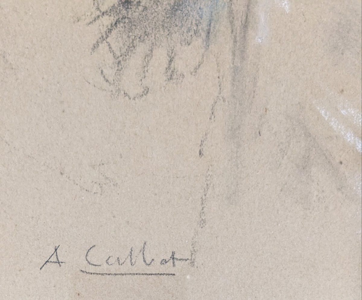 Antoine CALBET  élégante à l’ombrelle portrait femme dessin fusain pastel -photo-6