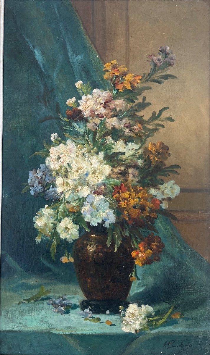 Eugene Henri Cauchois Huile Sur Toile Bouquet De Fleurs Nature Morte -photo-2