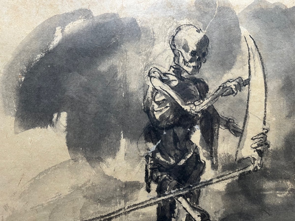Jules Chadel - Death And His Sickle Vanity Ink On Paper Japan Japonism -photo-3
