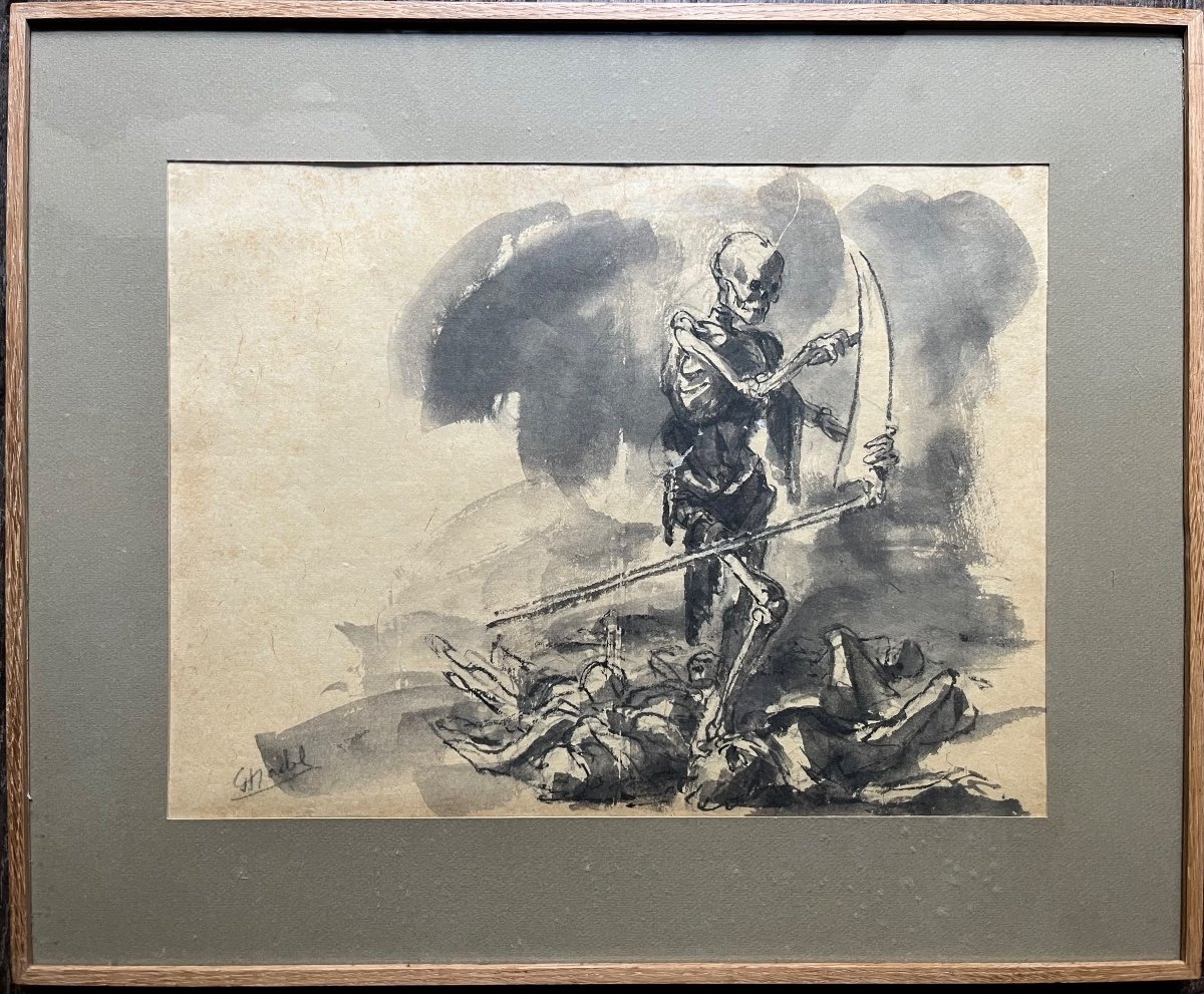 Jules Chadel - Death And His Sickle Vanity Ink On Paper Japan Japonism 