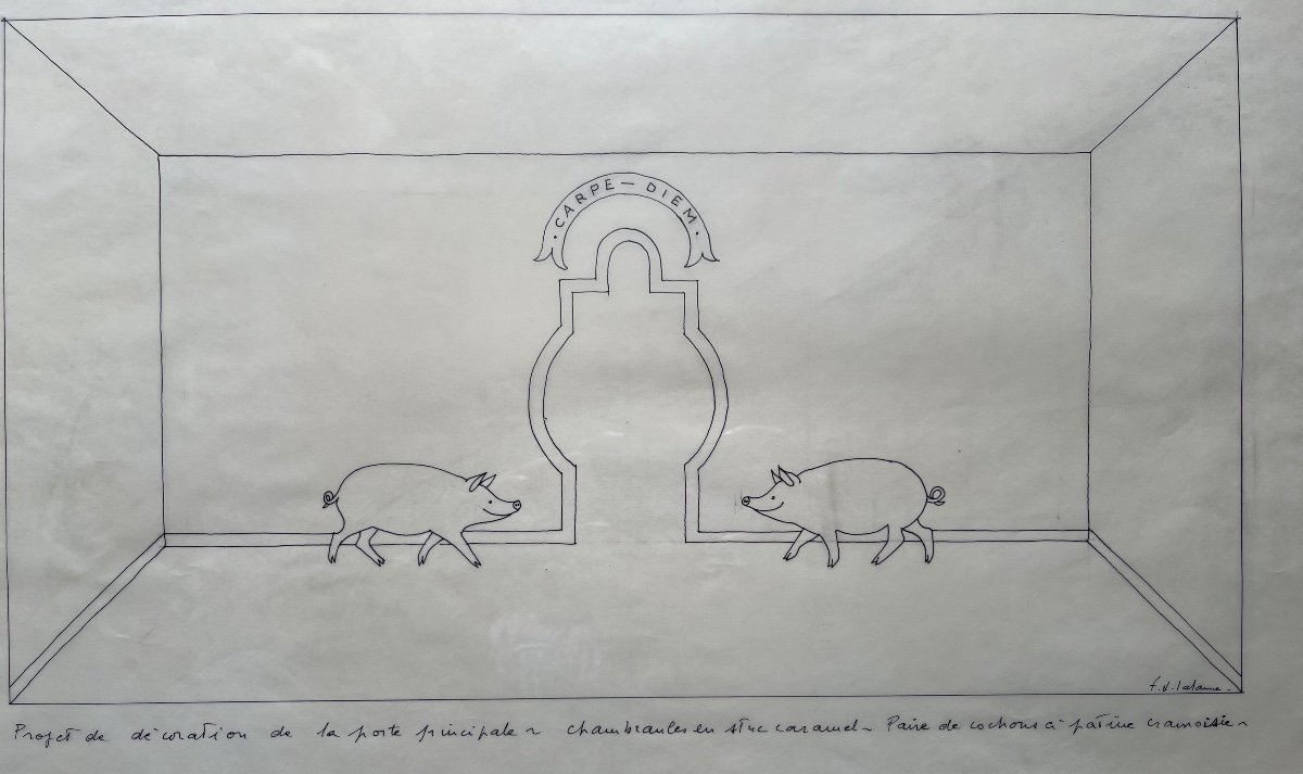 François Xavier Lalanne Dessin à L’encre Projet Décoration Cochons Animalier Décor Carpe Diem -photo-2