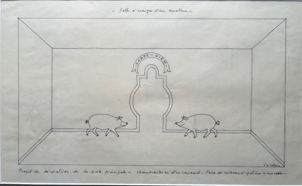 François Xavier Lalanne Dessin à L’encre Projet Décoration Cochons Animalier Décor Carpe Diem 