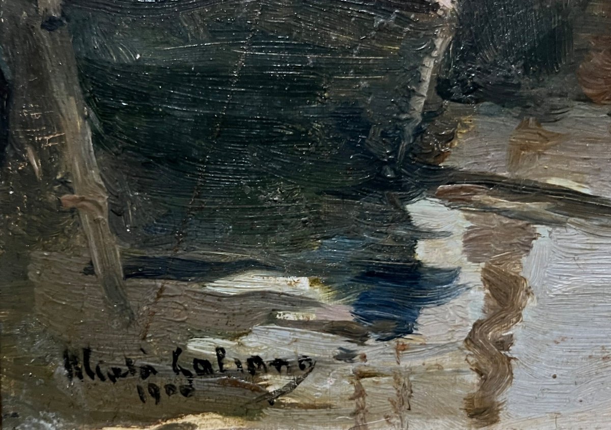 Alvaro Alcalá Galiano Peinture impressionniste Paysage Hollande Bateaux Port Animé Pays Basque-photo-3
