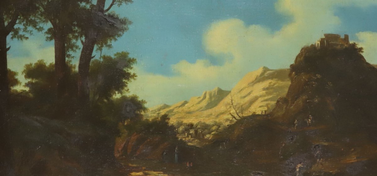 Paolo ANESI (attribué à) Paysage de montagne huile toile Baroque Italie XVIIIe-photo-4