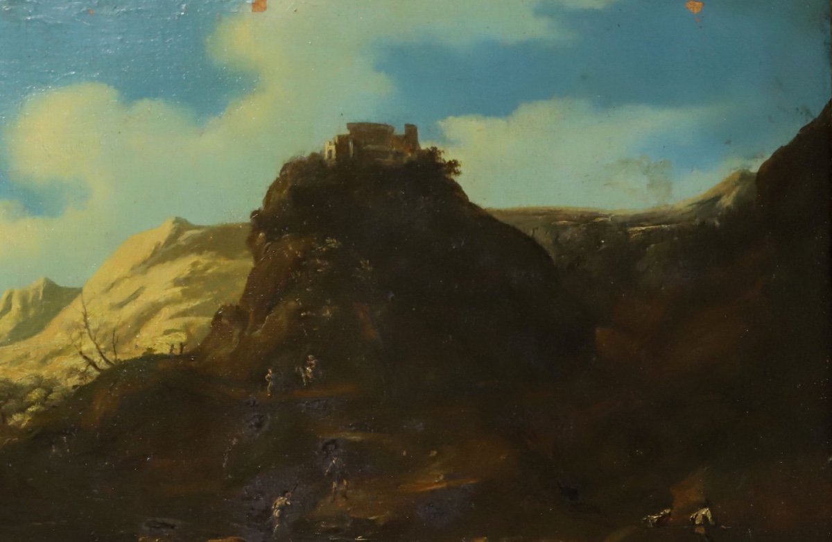 Paolo ANESI (attribué à) Paysage de montagne huile toile Baroque Italie XVIIIe-photo-1