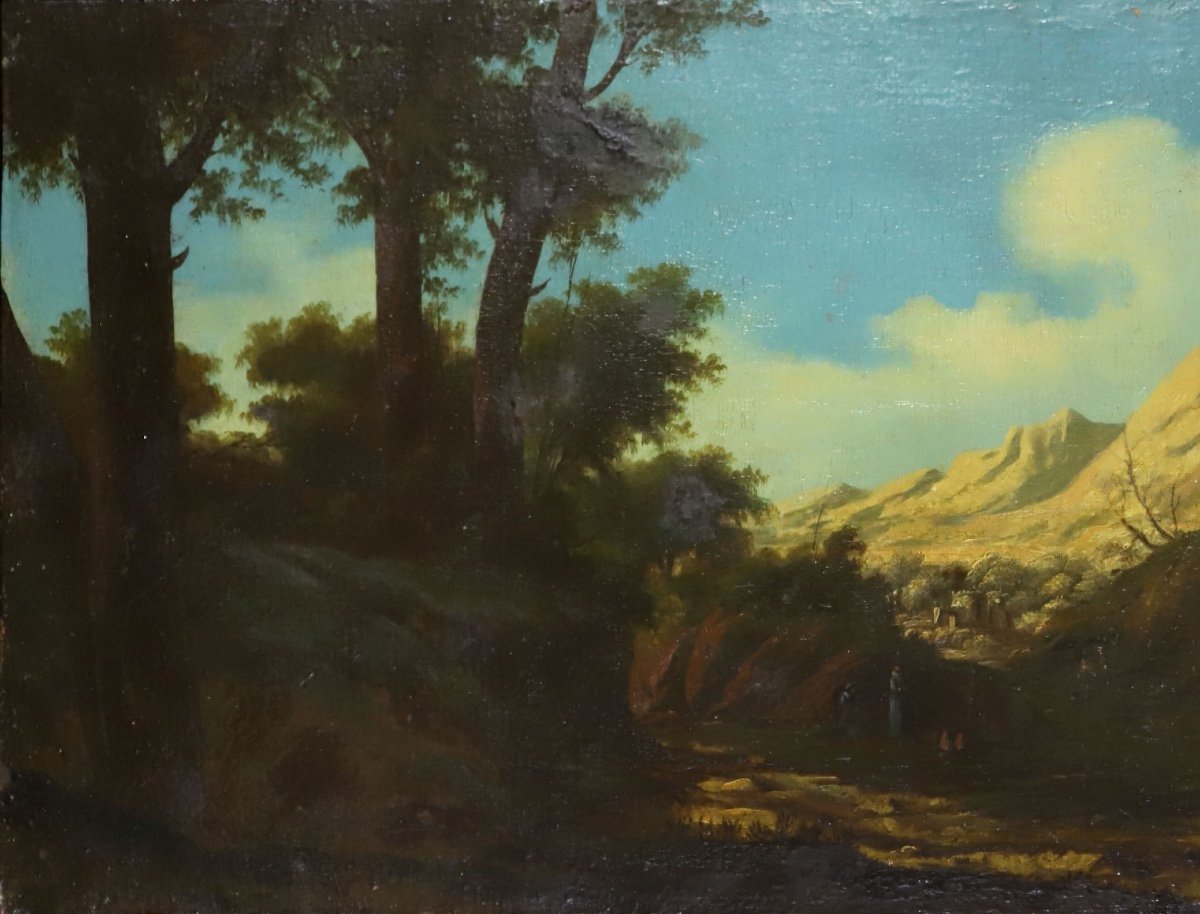 Paolo ANESI (attribué à) Paysage de montagne huile toile Baroque Italie XVIIIe-photo-3