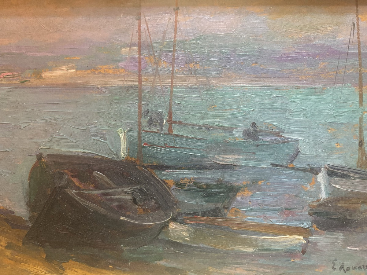 édouard Cortès Fishing Boats Sunset Around 1913 Marine Catalogue Raisonné Volume 2-photo-3