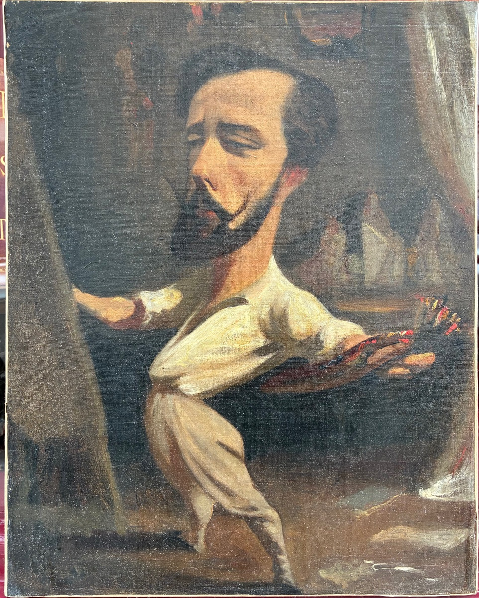 Portrait Of A Man With A Palette Caricature 19th Century Self-portrait Palette-photo-2
