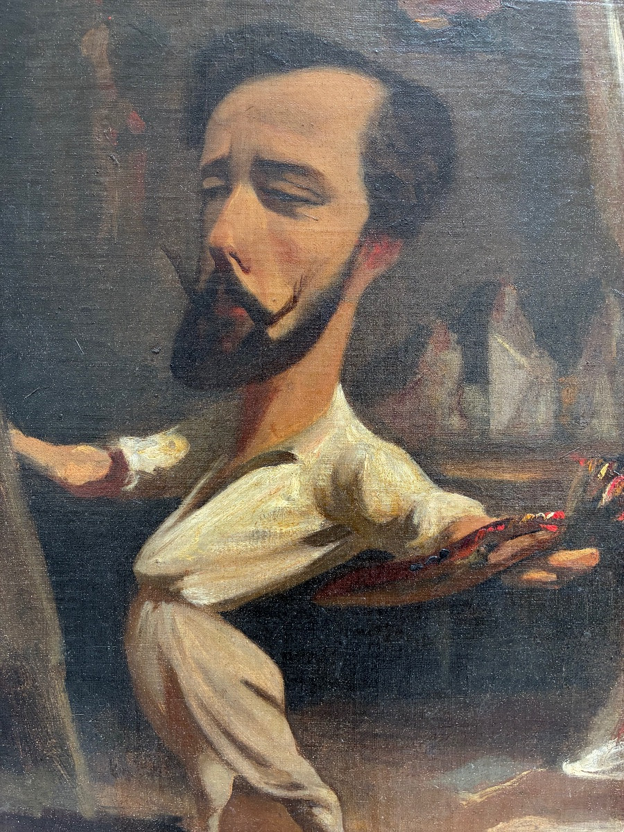 Portrait Of A Man With A Palette Caricature 19th Century Self-portrait Palette-photo-2