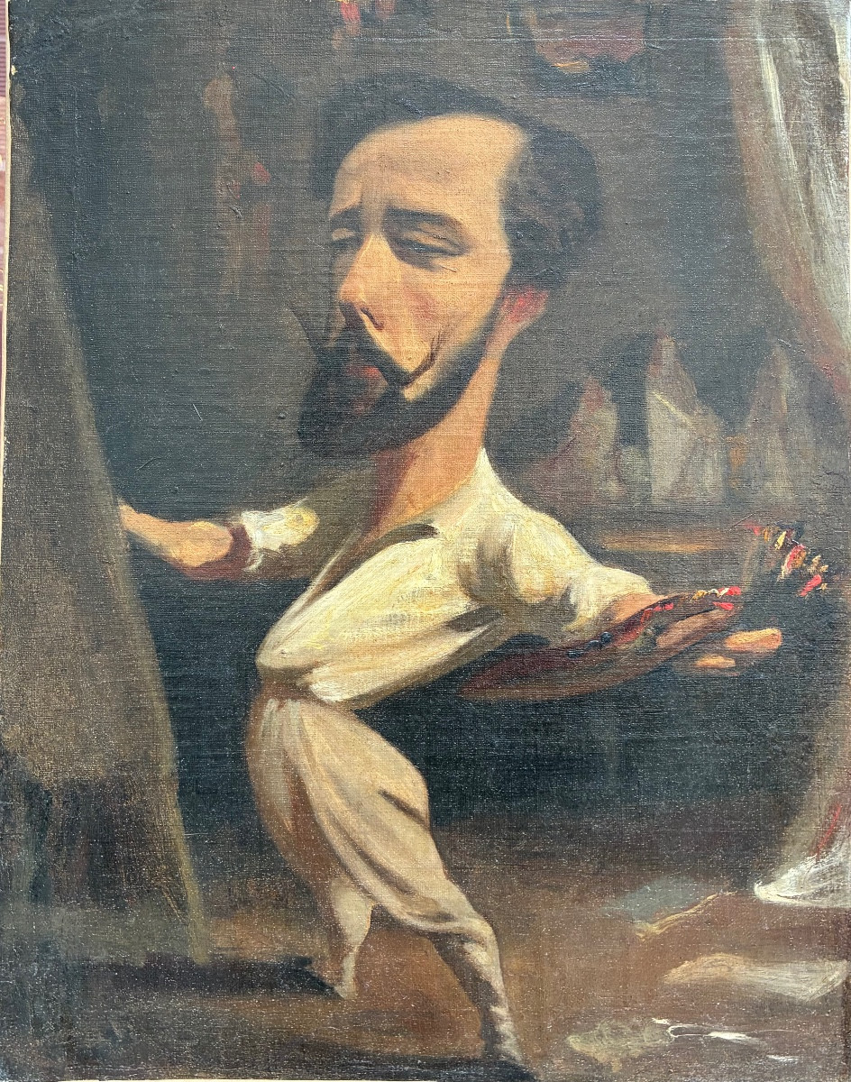 Portrait Of A Man With A Palette Caricature 19th Century Self-portrait Palette