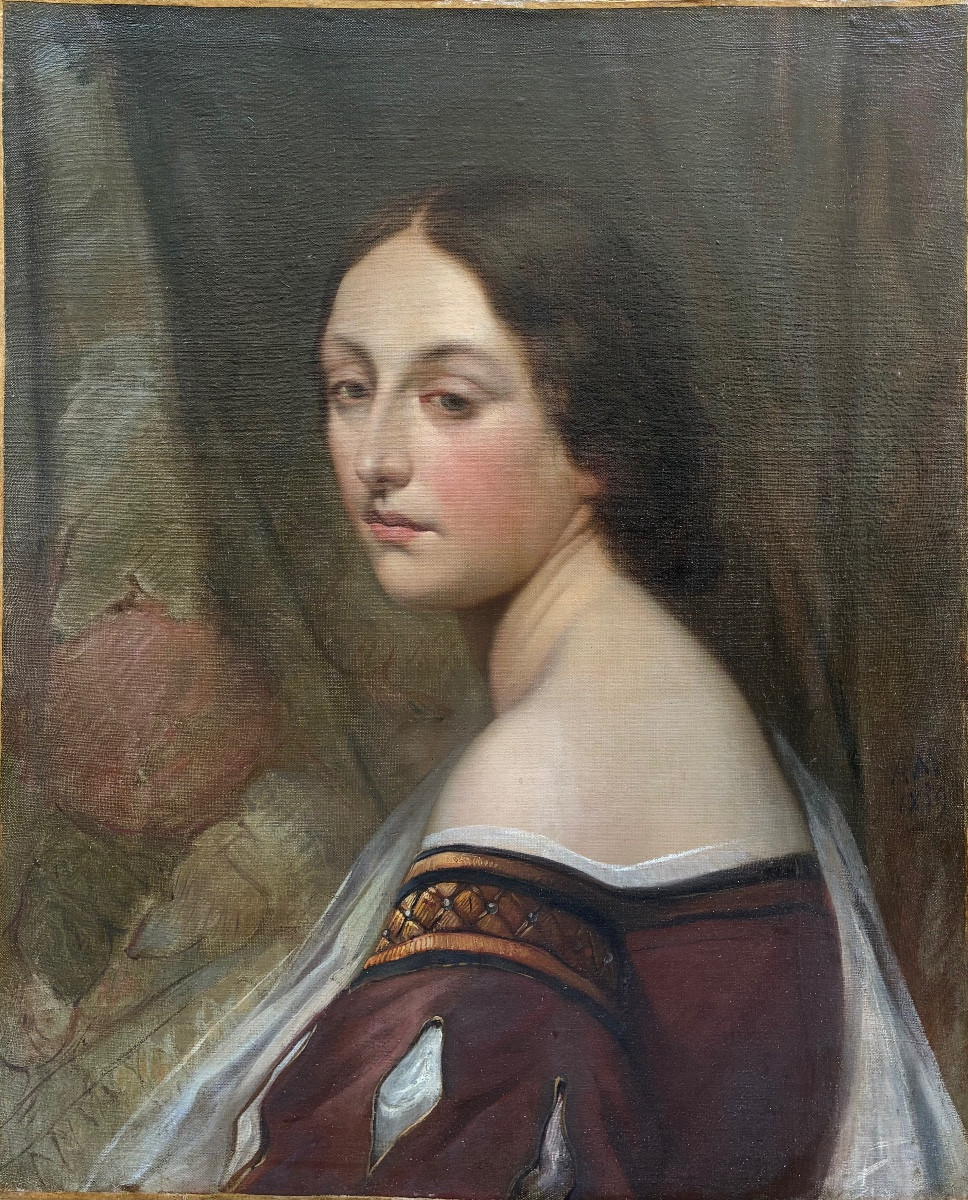 Antoine Dominique Magaud Oil On Canvas Romantic Portrait Of A Woman In Profile 1859 