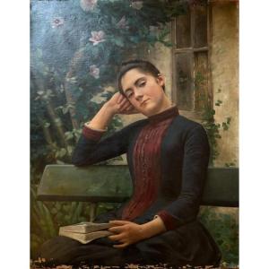 Léopold Danty - Portrait Of Melle D 1886 Young Woman With Book Bordeaux Salon