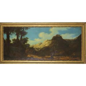 Paolo Anesi (attributed To) Mountain Landscape Oil Canvas Baroque Italy 18th Century