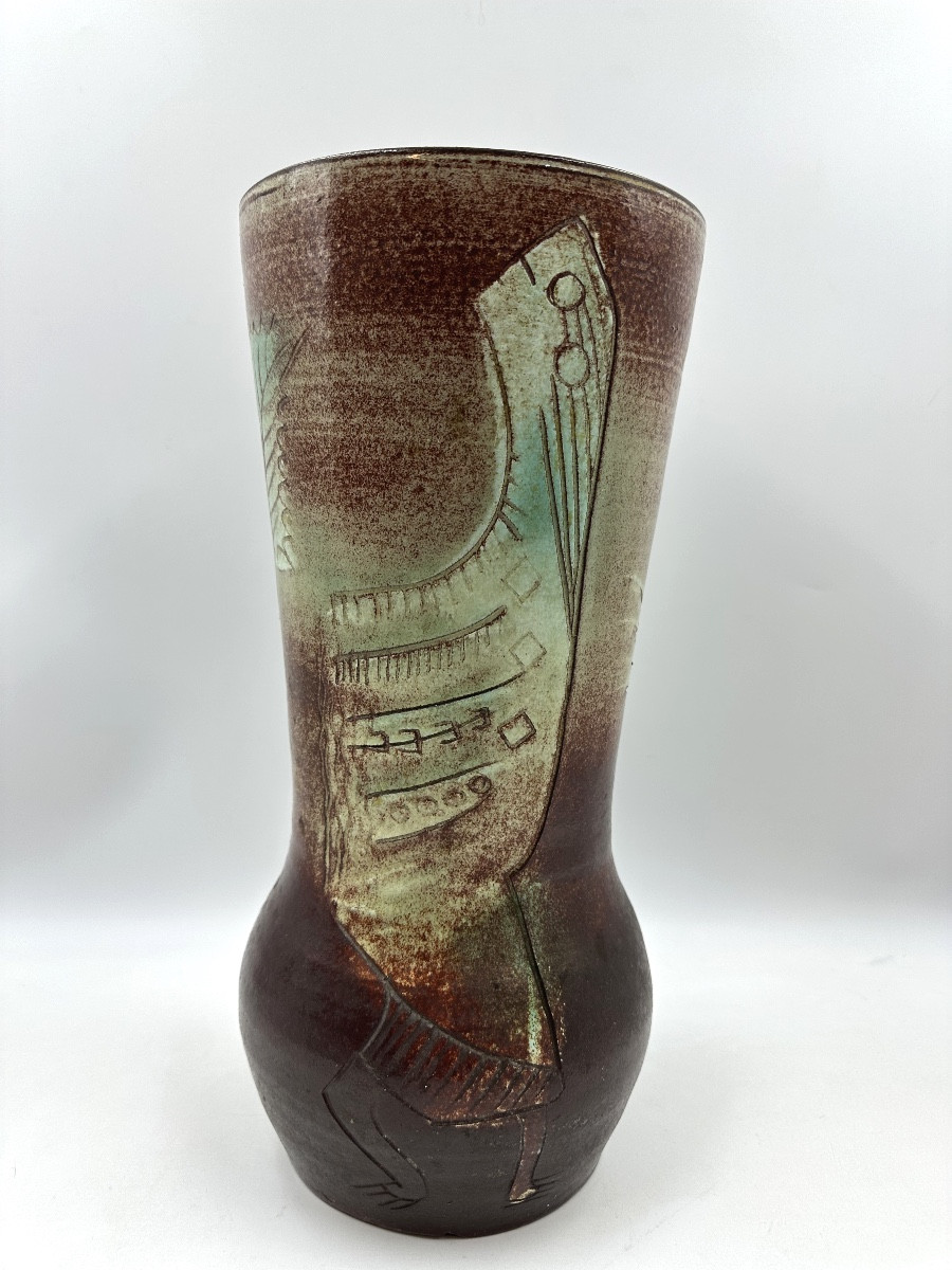 Important Accolay Ceramic Vase 1950 Anthropomorphic