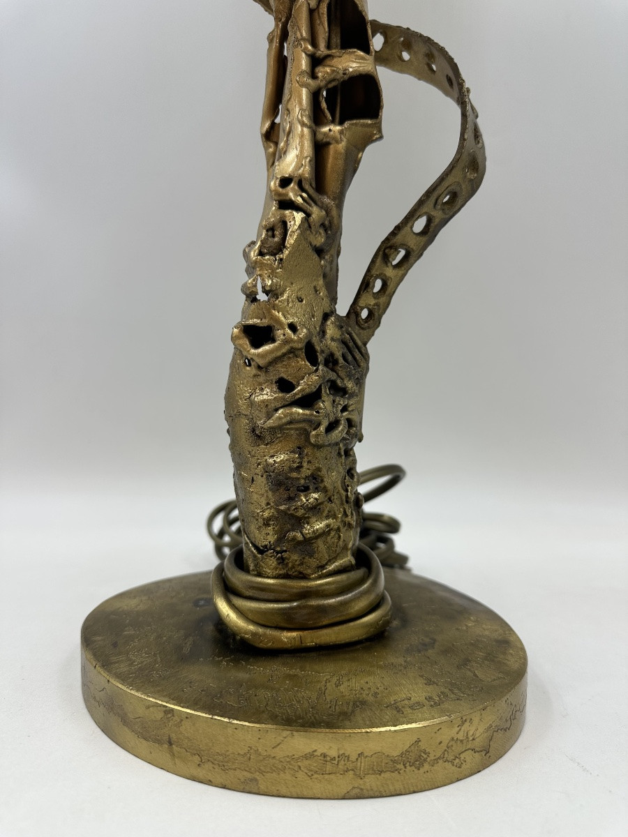Lampe laiton sculpté Jean Jacques Tosello-photo-2