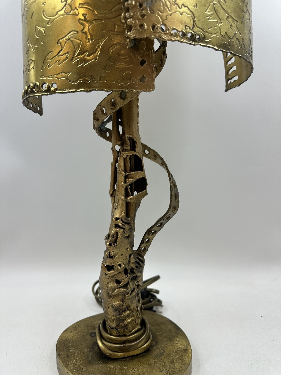 Lampe laiton sculpté Jean Jacques Tosello-photo-3