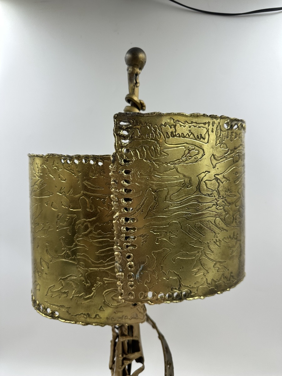 Lampe laiton sculpté Jean Jacques Tosello-photo-4