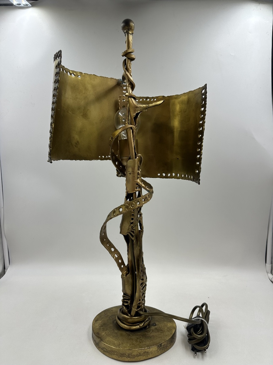 Lampe laiton sculpté Jean Jacques Tosello-photo-1