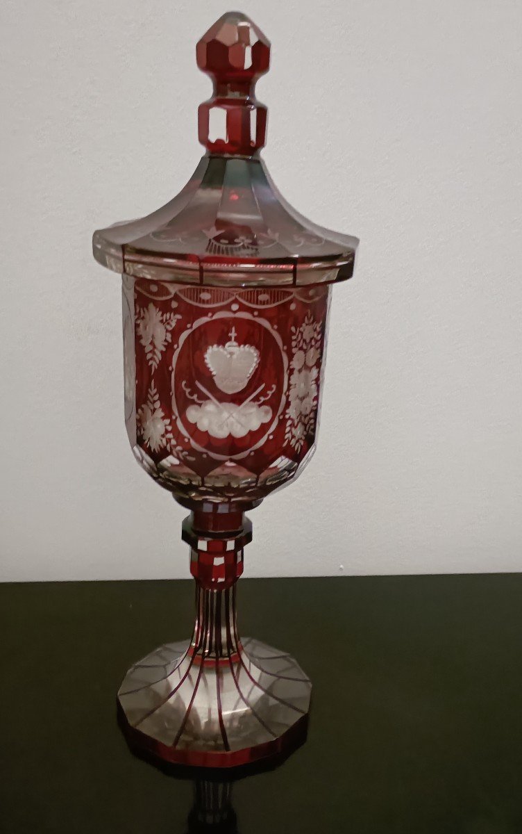 Bohemian Crystal Pokal Engraved 19th Century-photo-3