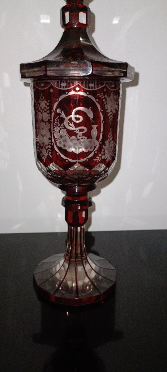 Bohemian Crystal Pokal Engraved 19th Century-photo-4