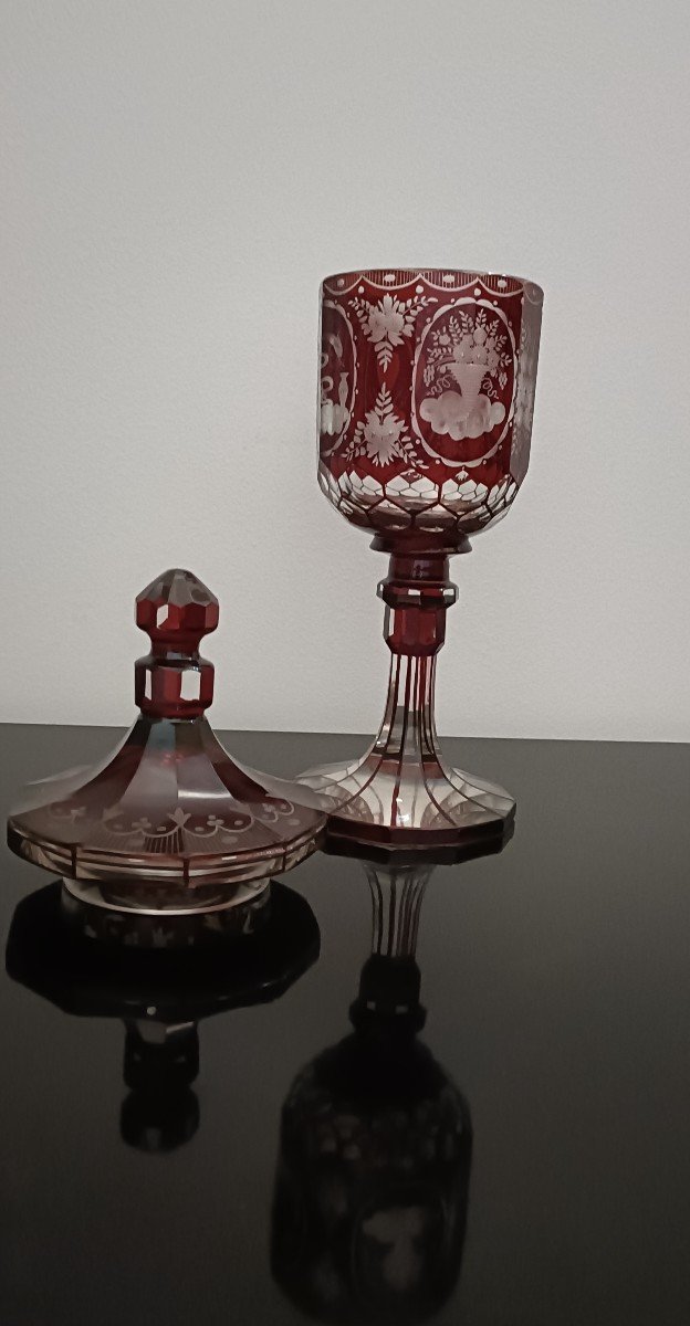 Bohemian Crystal Pokal Engraved 19th Century-photo-2