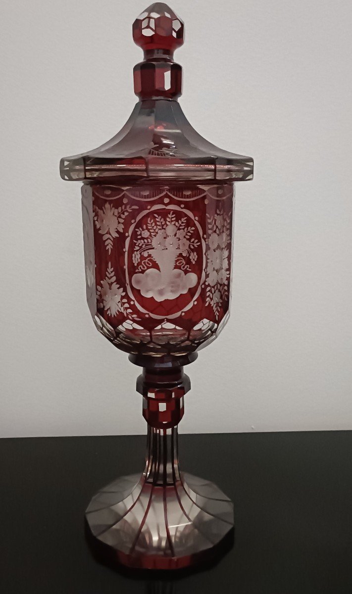 Bohemian Crystal Pokal Engraved 19th Century