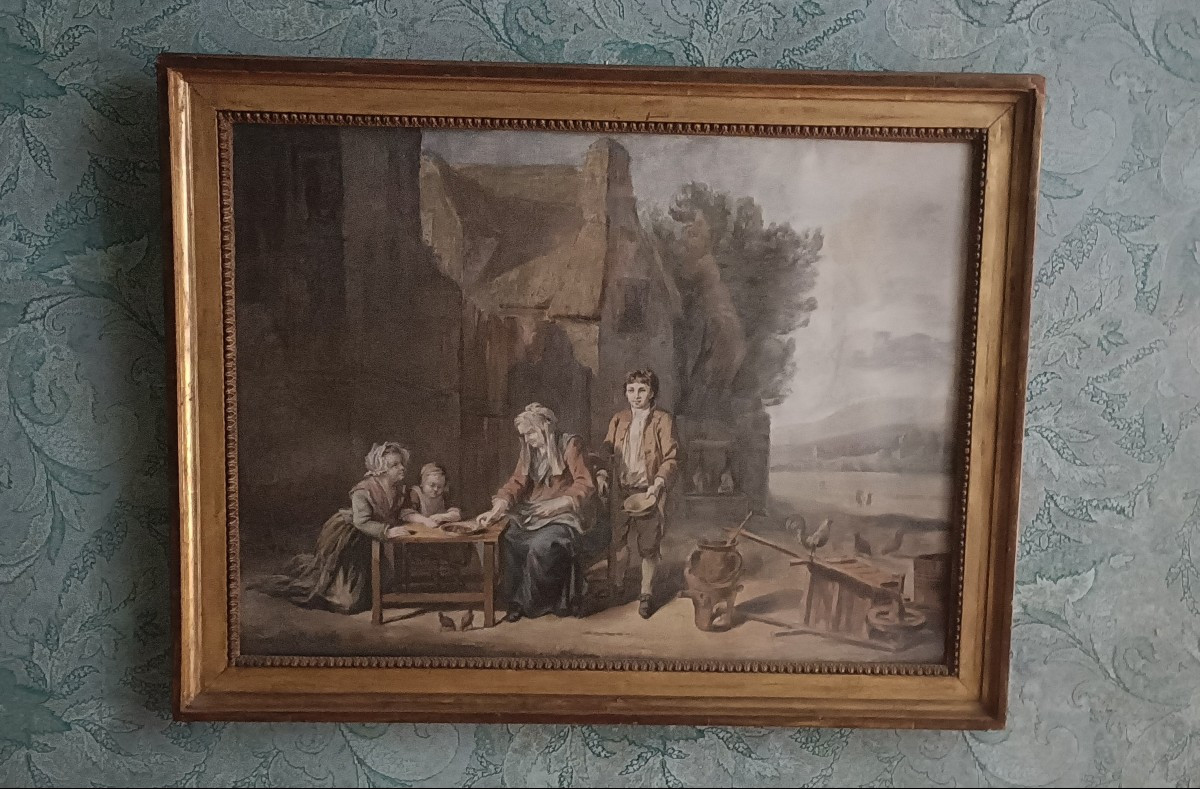 Gouache Family Scene Late 18th Century-photo-2