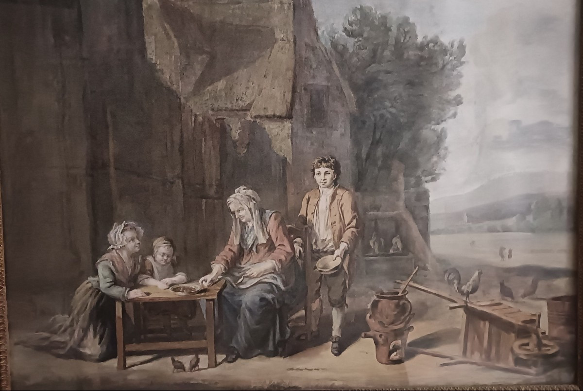 Gouache Family Scene Late 18th Century