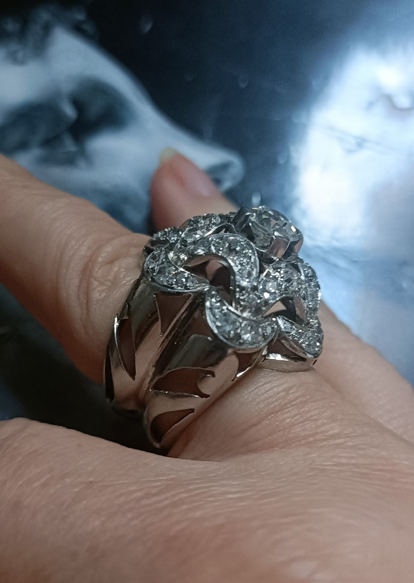 Platinum And Diamond Flower Ring-photo-4