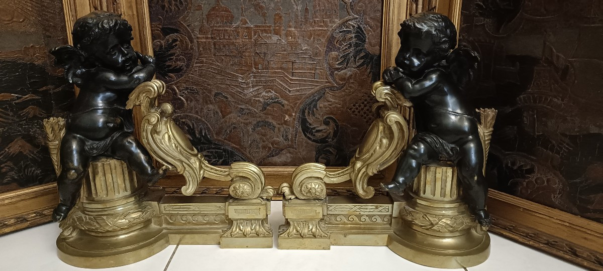 Paire de chenets aux putti XIXème-photo-2