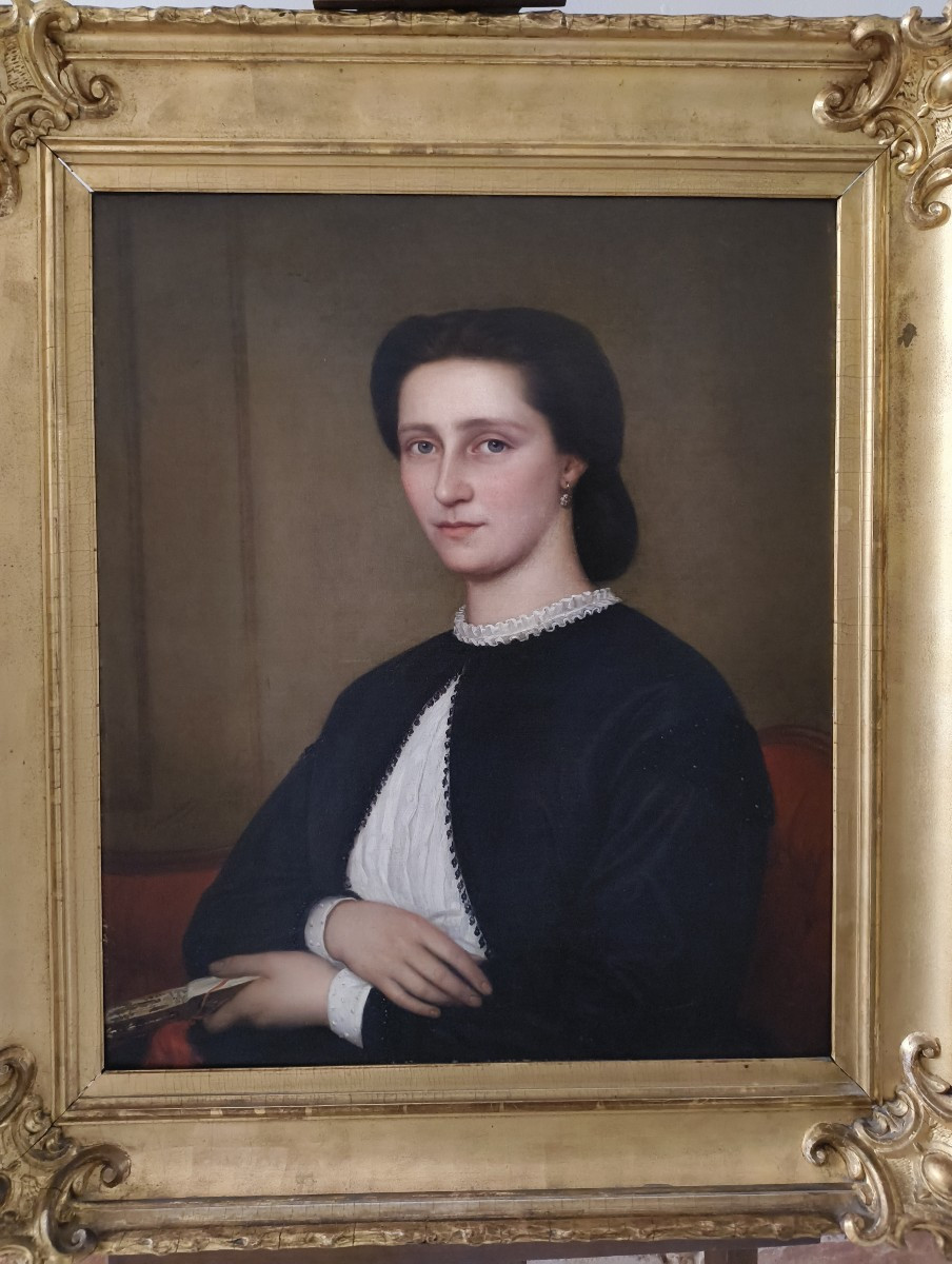 Paire d'importants portraits, école Belge XIXème, signés et datés-photo-2
