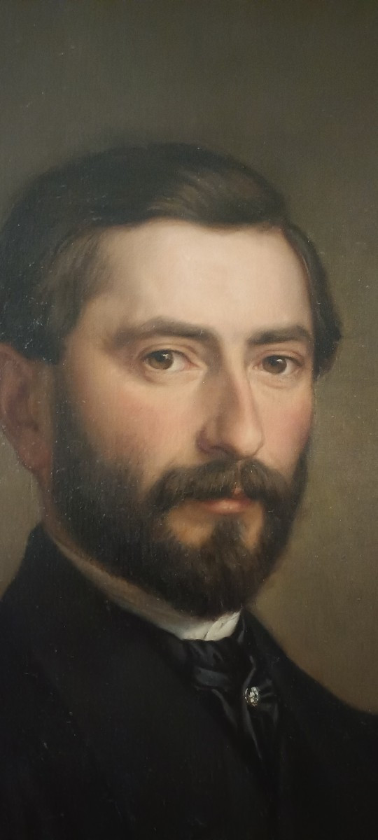 Paire d'importants portraits, école Belge XIXème, signés et datés-photo-3