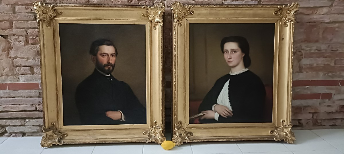 Paire d'importants portraits, école Belge XIXème, signés et datés-photo-7