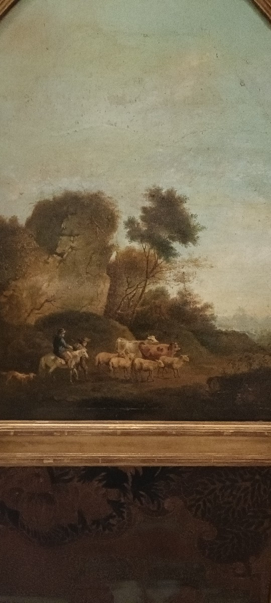 Paravent cuir de Cordoue et peintures XVIIIème-photo-6