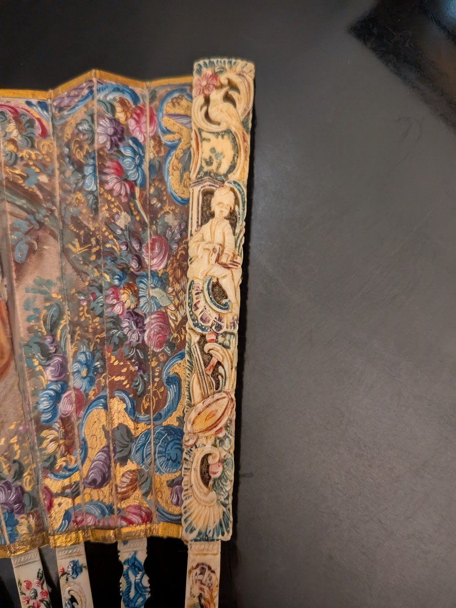 18th Century Fan With Gouache And Gallant Scene-photo-7