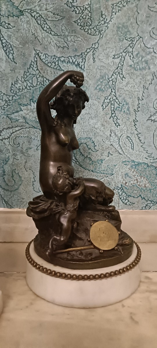Bronze faunesse et son petit signé Clodion XIXème-photo-3