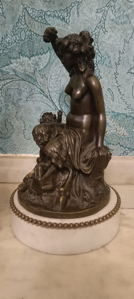 Bronze faunesse et son petit signé Clodion XIXème-photo-4