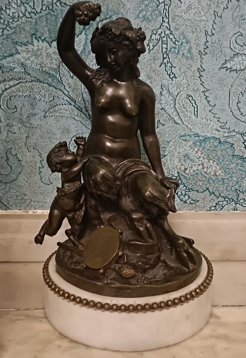 Bronze faunesse et son petit signé Clodion XIXème