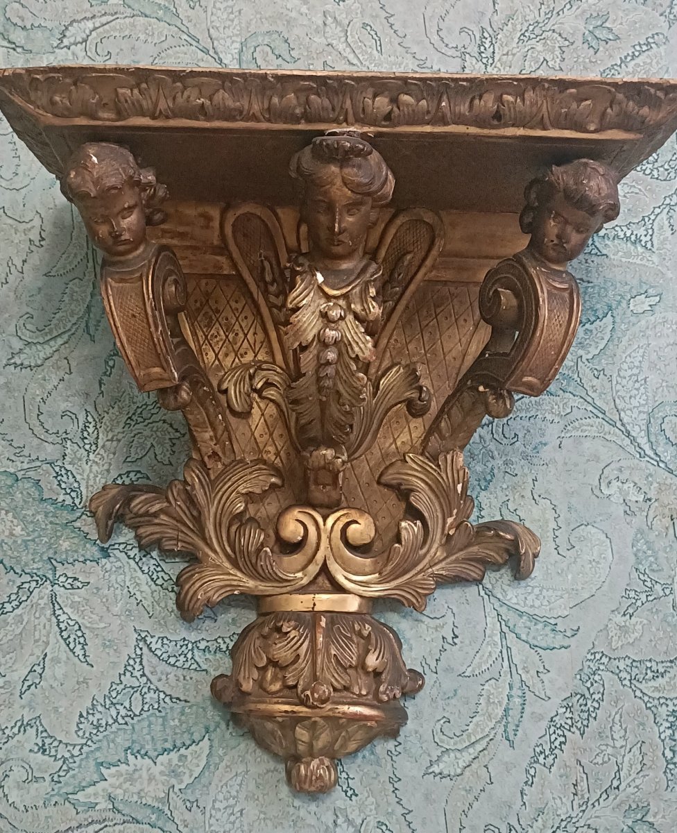 19th-century Gilded Wooden Wall-mounted Console Table-photo-6