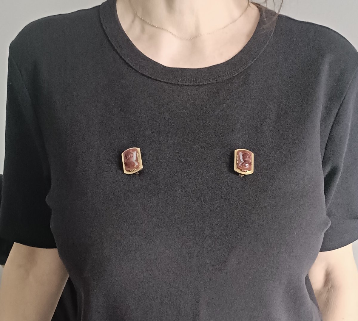 Pair Of Hardstone Cameos Set As Brooches, 19th Century-photo-7