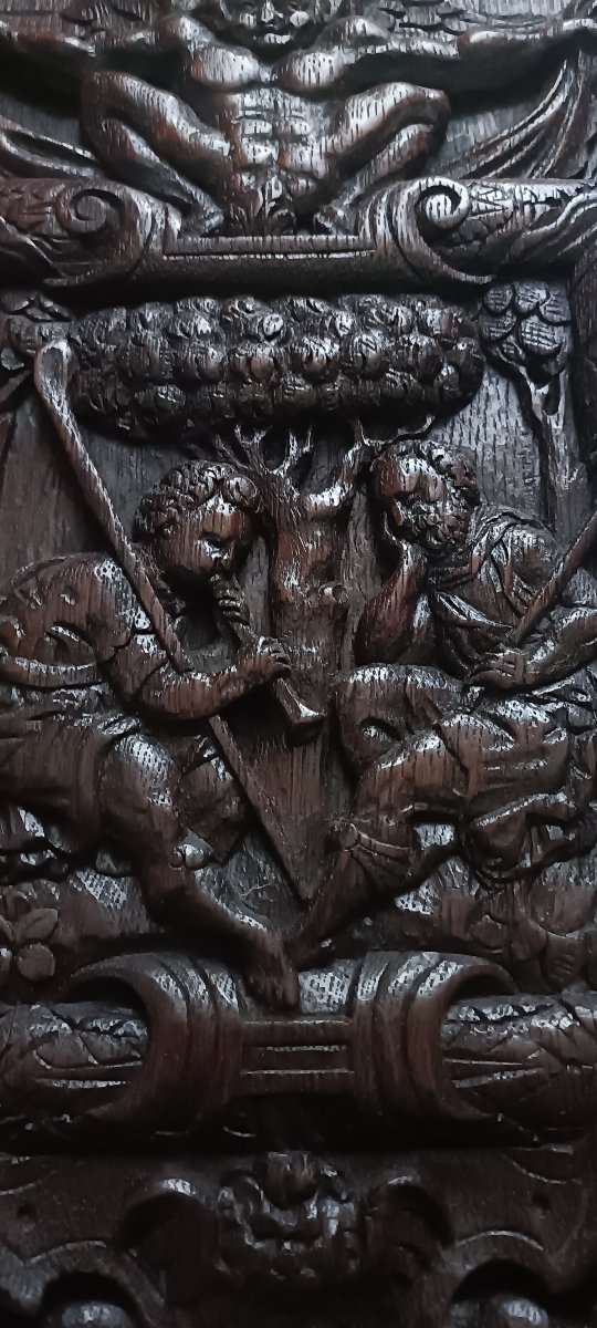 Renaissance-style Carved Oak Bas-relief Panel-photo-2