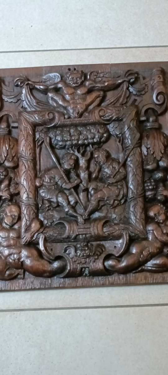 Renaissance-style Carved Oak Bas-relief Panel-photo-3