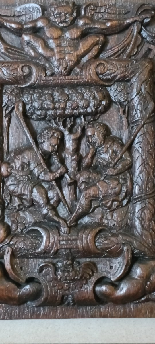 Renaissance-style Carved Oak Bas-relief Panel-photo-4