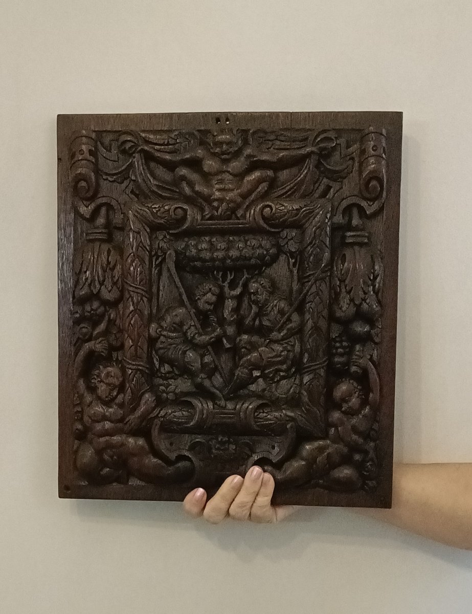 Renaissance-style Carved Oak Bas-relief Panel-photo-3
