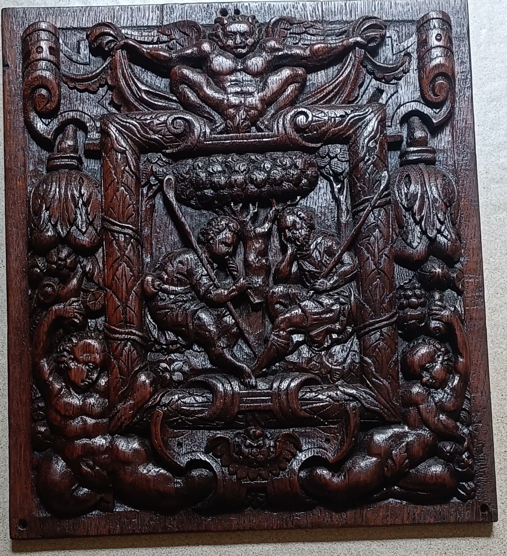 Renaissance-style Carved Oak Bas-relief Panel