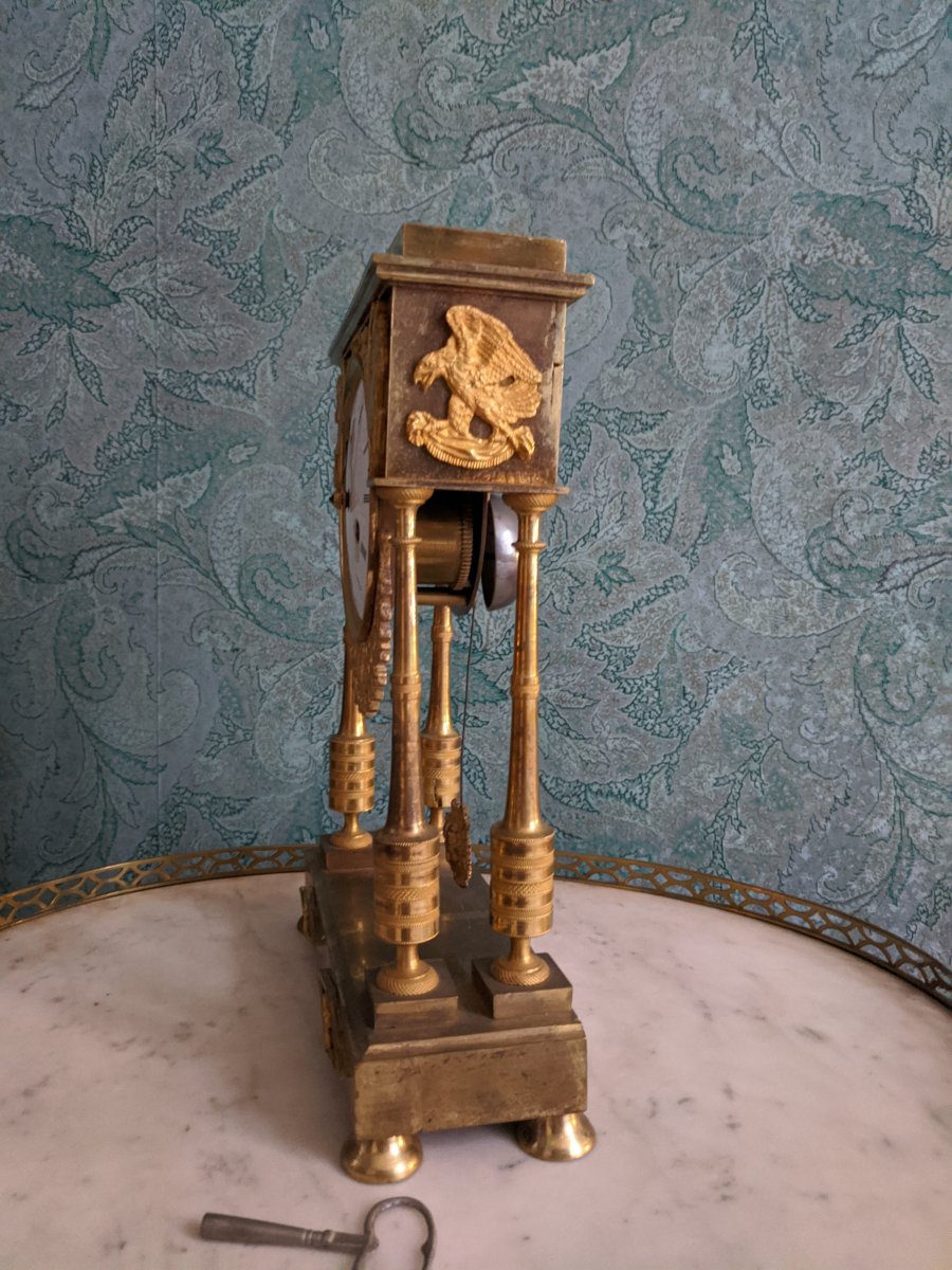 Empire Period Portico Clock With 4 Columns-photo-2