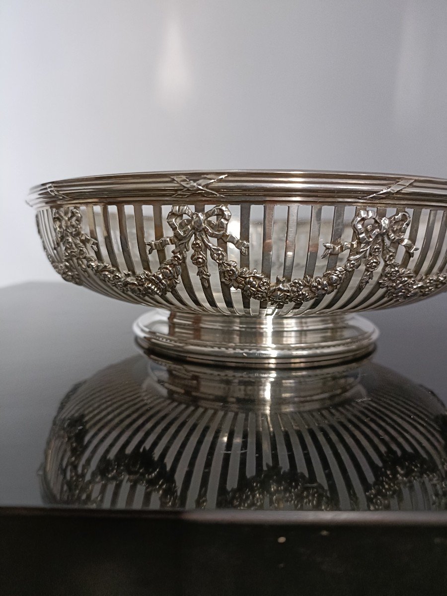 Pair Of Silver And Crystal Gustave Keller Louis XVI Style Baskets-photo-3