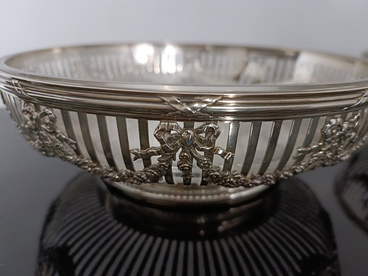 Pair Of Silver And Crystal Gustave Keller Louis XVI Style Baskets-photo-2