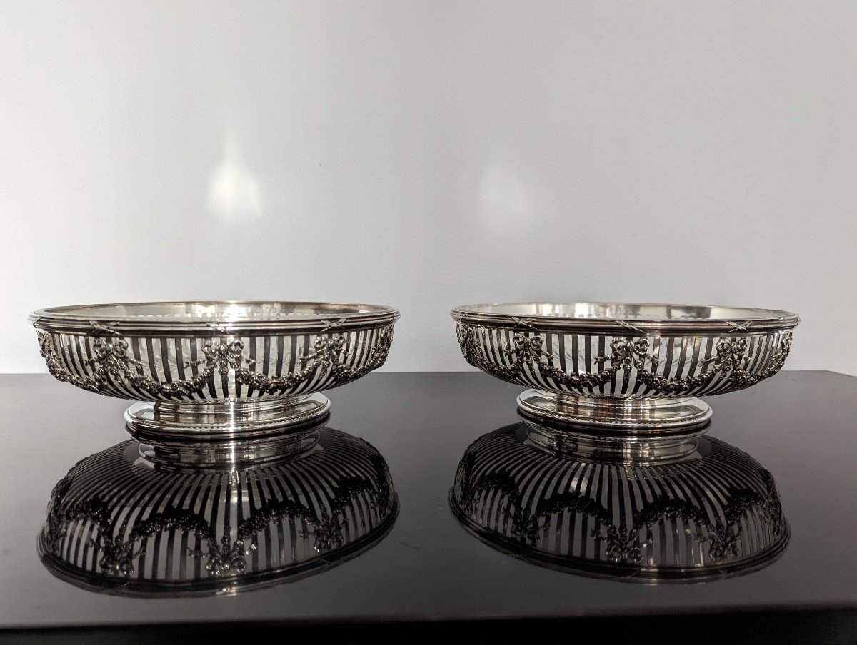 Pair Of Silver And Crystal Gustave Keller Louis XVI Style Baskets