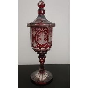 Bohemian Crystal Pokal Engraved 19th Century